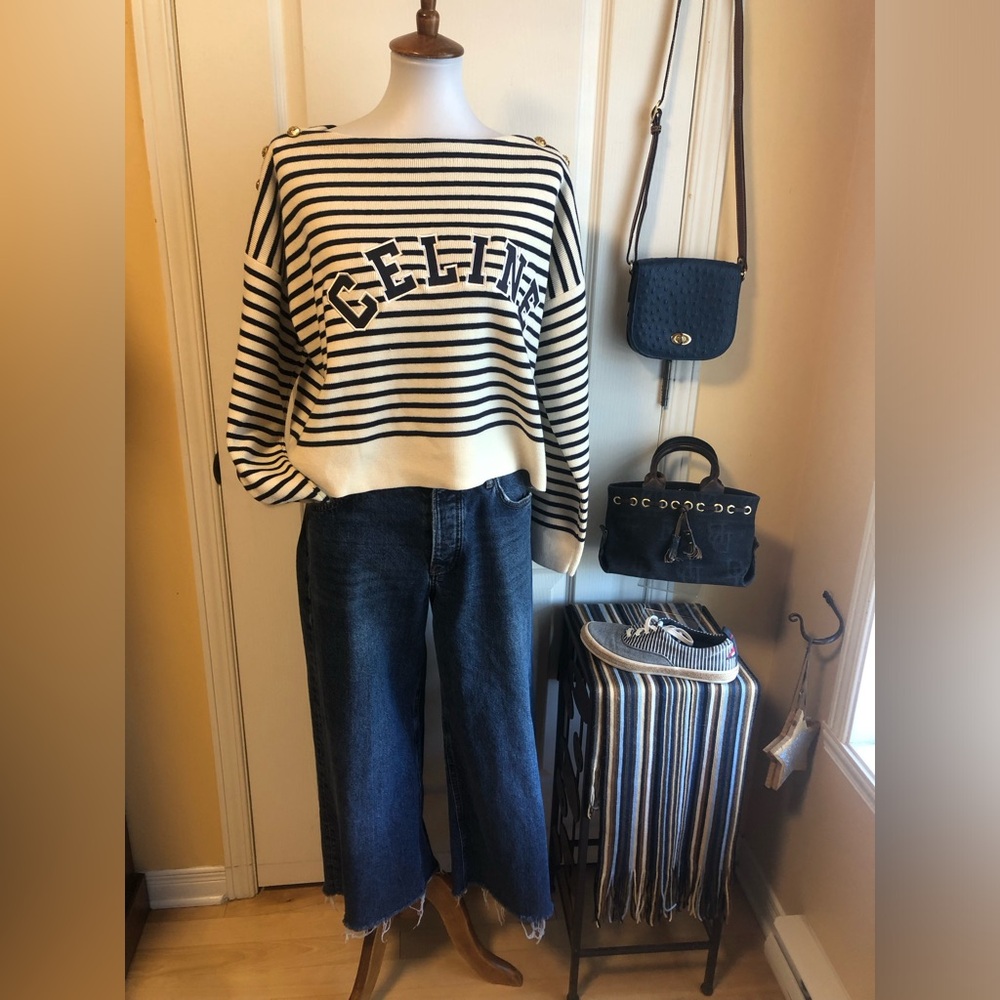 Vero Moda Dark Blue wide leg crop buttons closure jeans